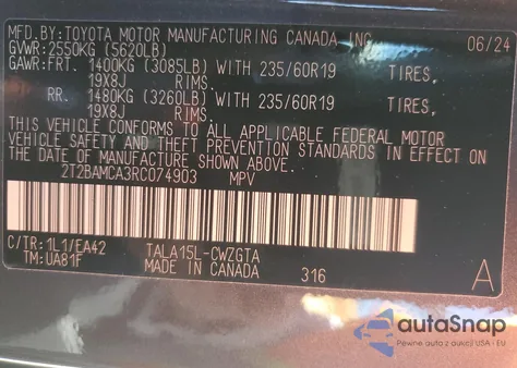 2024 Lexus Rx 350 Premium from USA, damaged, VIN 2T2BAMCA3RC074903